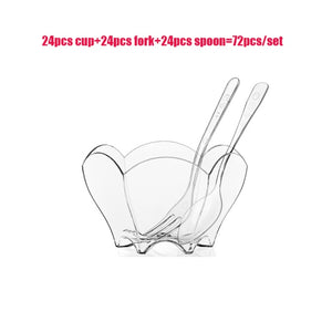 Grhuct 72Pcs/set Disposable Plastic Dessert Cup with knife fork Tableware Transparent Mini Ice Cream Cups Food Container