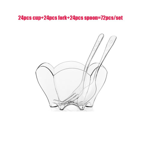 Grhuct 72Pcs/set Disposable Plastic Dessert Cup with knife fork Tableware Transparent Mini Ice Cream Cups Food Container