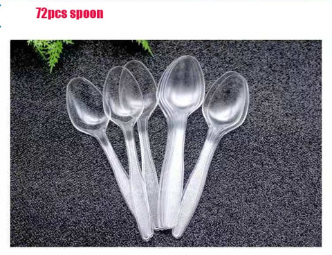 Grhuct 72Pcs/set Disposable Plastic Dessert Cup with knife fork Tableware Transparent Mini Ice Cream Cups Food Container