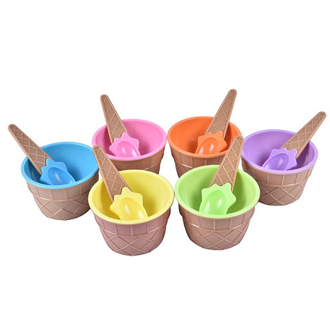 1 Set kids Ice Cream Bowls Ice cream Cup Plastic Color Storage Boxes Couple Bowl Gifts Dessert With A Spoon