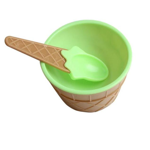 2Pcs/Set Cute Kids Baby Candy Color Ice Cream Bowls Cup Bowl Reusable Dessert Ice Cream Bowl with Spoon Children Tableware