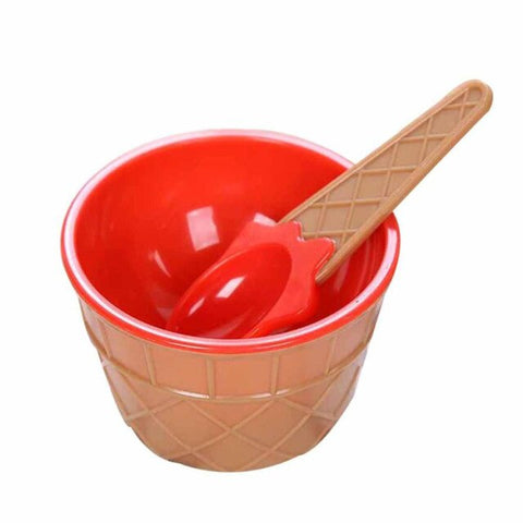 2Pcs/Set Cute Kids Baby Candy Color Ice Cream Bowls Cup Bowl Reusable Dessert Ice Cream Bowl with Spoon Children Tableware