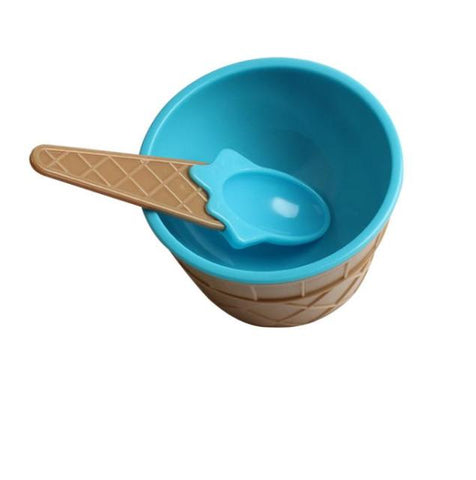2Pcs/Set Cute Kids Baby Candy Color Ice Cream Bowls Cup Bowl Reusable Dessert Ice Cream Bowl with Spoon Children Tableware