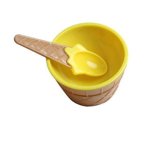 2Pcs/Set Cute Kids Baby Candy Color Ice Cream Bowls Cup Bowl Reusable Dessert Ice Cream Bowl with Spoon Children Tableware