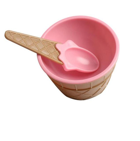2Pcs/Set Cute Kids Baby Candy Color Ice Cream Bowls Cup Bowl Reusable Dessert Ice Cream Bowl with Spoon Children Tableware