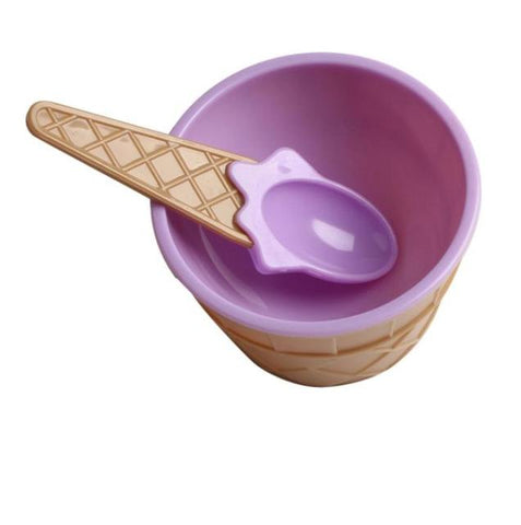 2Pcs/Set Cute Kids Baby Candy Color Ice Cream Bowls Cup Bowl Reusable Dessert Ice Cream Bowl with Spoon Children Tableware