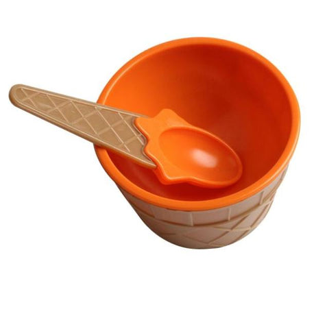 2Pcs/Set Cute Kids Baby Candy Color Ice Cream Bowls Cup Bowl Reusable Dessert Ice Cream Bowl with Spoon Children Tableware