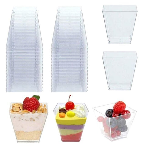 50pcs Ice Cream Cup Disposable Plastic Fruit Candy Cake Cups Jelly Yogurt Mousses Dessert Baking Cup Portion Food Container 60ml