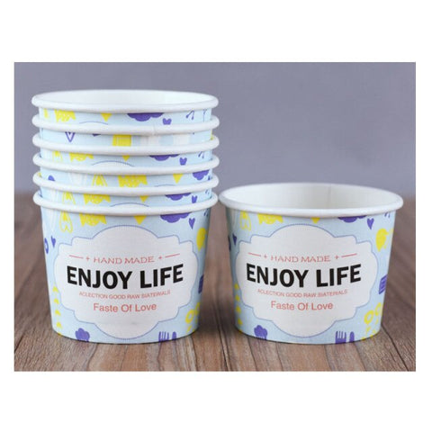 50PCS Paper Cups Birthday Party Favors Dessert Cup With Lid High Quality Cartoon Ice Cream Bowl 200ml Small Round Disposable
