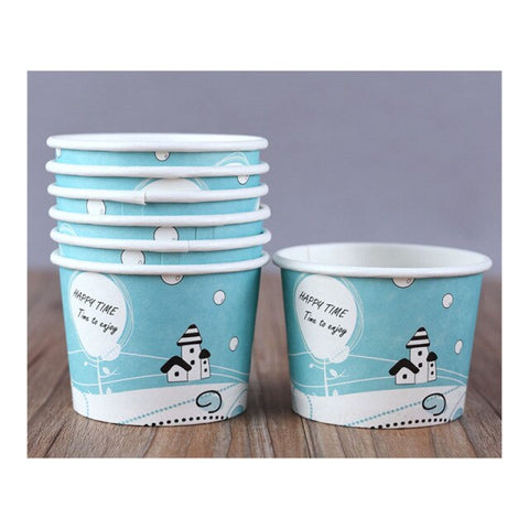 50PCS Paper Cups Birthday Party Favors Dessert Cup With Lid High Quality Cartoon Ice Cream Bowl 200ml Small Round Disposable
