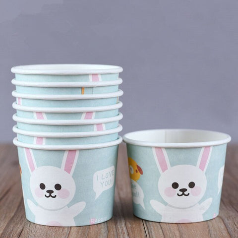 50PCS Paper Cups Birthday Party Favors Dessert Cup With Lid High Quality Cartoon Ice Cream Bowl 200ml Small Round Disposable