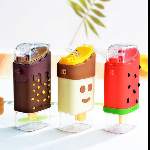 Donut Ice Cream Water Bottle With Straw Watermelon Travel Cup Portable Leakproof Tritan Drink Children Bottles Plastic BPA Free