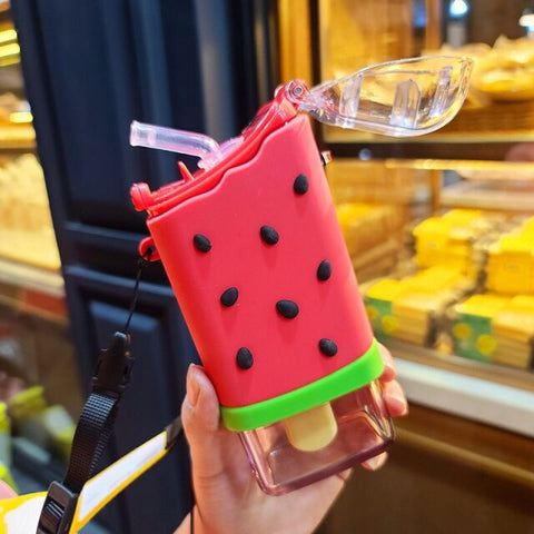 Donut Ice Cream Water Bottle With Straw Watermelon Travel Cup Portable Leakproof Tritan Drink Children Bottles Plastic BPA Free