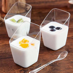10Pcs 80ML Disposable Cups Mini Clear Oblique Square Mousse Yogurt Cup Dessert Ice Cream Jelly Pudding Cup Without Spoon