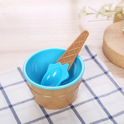 7 Color Cute Ice Cream Cups Kids Ice Cream Bowl Spoon Set Durable Children Gifts Dessert Bowl Play House Toy DIY Kitchen Tools