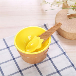 7 Color Cute Ice Cream Cups Kids Ice Cream Bowl Spoon Set Durable Children Gifts Dessert Bowl Play House Toy DIY Kitchen Tools