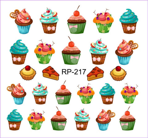 UPRETTEGO NAIL ART BEAUTY WATER STICKER DECAL SLIDER CARTOON CUTE DESSERT COCONUT  ICE CREAM CAKE CHERRY FRUIT CUP RP217-222
