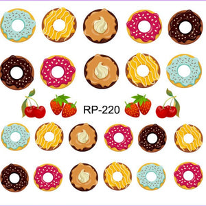 UPRETTEGO NAIL ART BEAUTY WATER STICKER DECAL SLIDER CARTOON CUTE DESSERT COCONUT  ICE CREAM CAKE CHERRY FRUIT CUP RP217-222