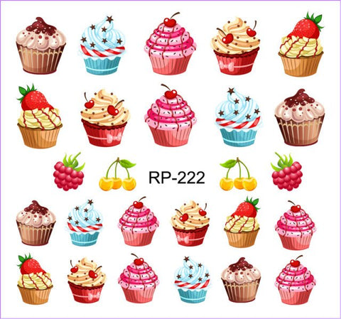 UPRETTEGO NAIL ART BEAUTY WATER STICKER DECAL SLIDER CARTOON CUTE DESSERT COCONUT  ICE CREAM CAKE CHERRY FRUIT CUP RP217-222